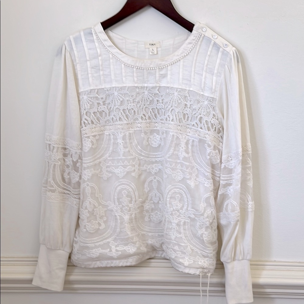 Anthropologie Tiny Cream Embellished Long Sleeve Blouse